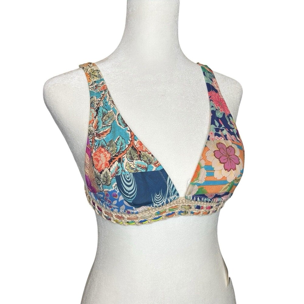Johnny Was Crochet Bikini TOP Size XS Caribbean Multi-Color Floral NWT
